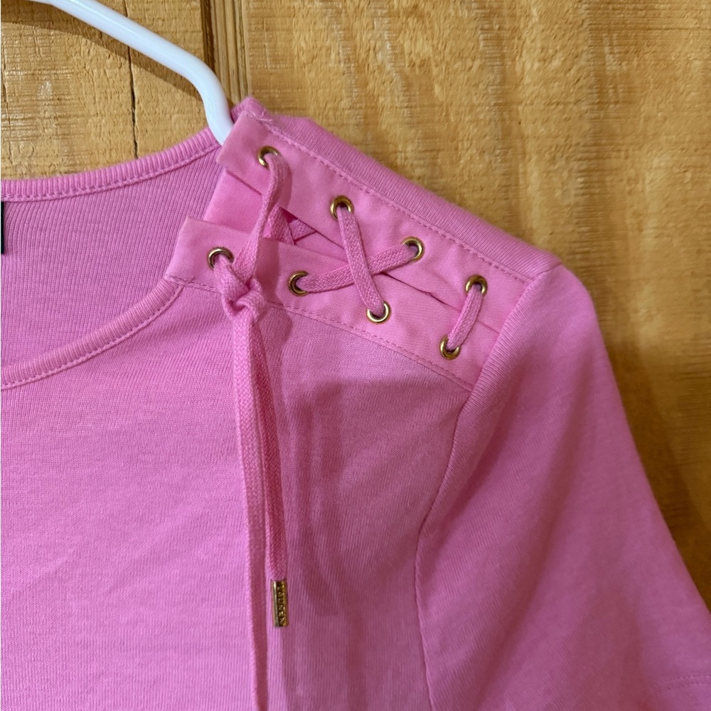Ralph Lauren Light Pink Lace-Up Short Sleeve Tee - Picture 5 of 6